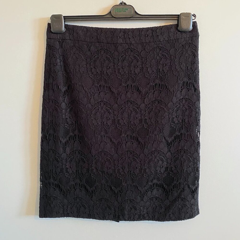 J. Crew Black Lace Floral Eyelet Above Knee Skirt Lined Career Workwear Office